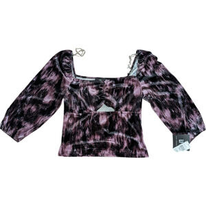 I.N. San Francisco - Soft Velour Women's Top-Multi Brown/Black/Mauve -Size Small